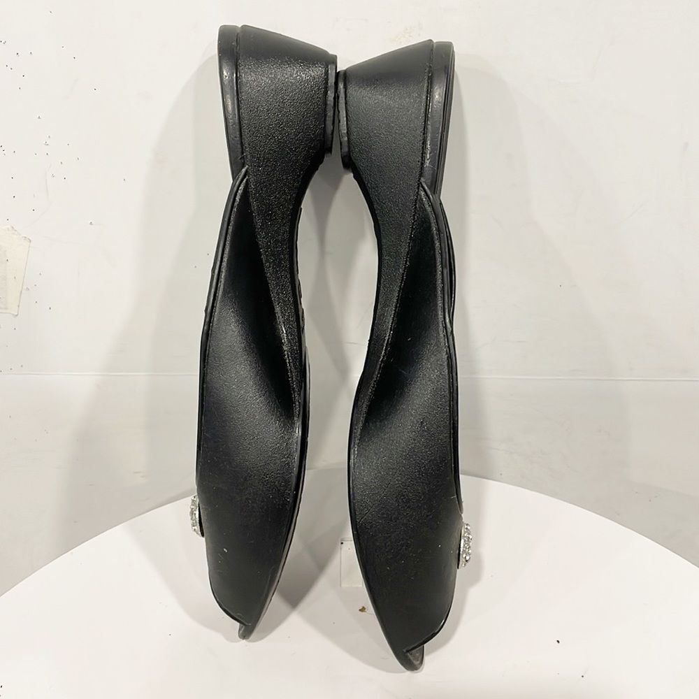 OKA b. Black Peep-Toe Wedges with Jewel Accent - Picture 5 of 10